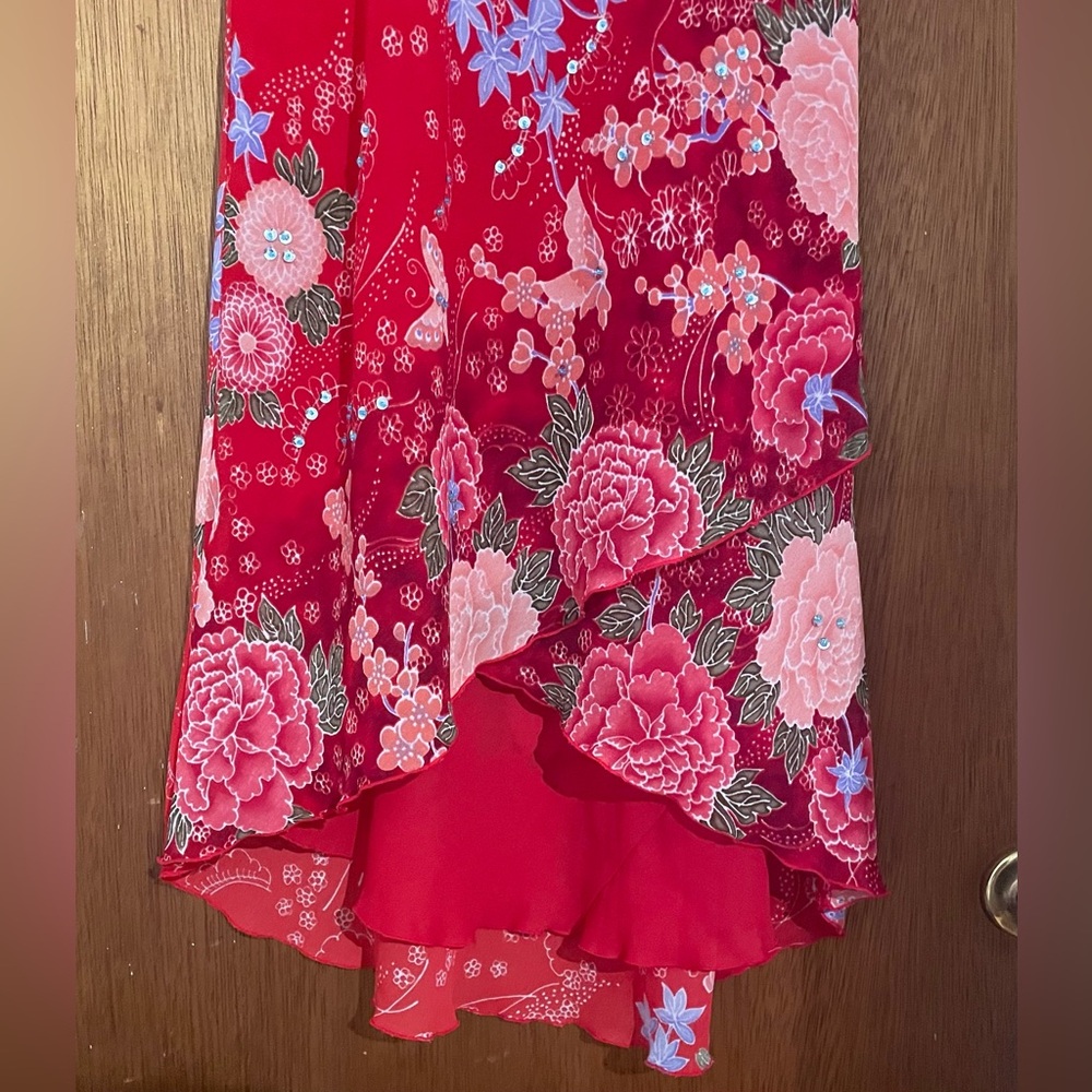 NWT Vintage Y2K CDC Bright Red Floral Butterfly Sequin Cocktail Dress - Picture 4 of 7